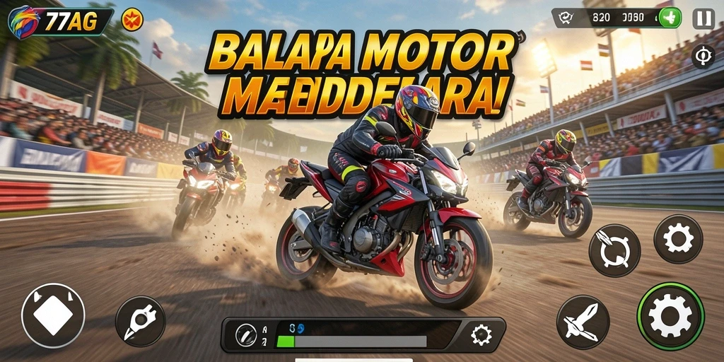 Tampilan gameplay seru dalam balapan motor di 77AG.