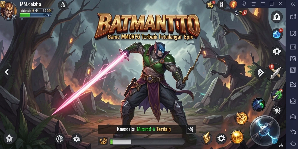 Tampilan gameplay epik di dunia <strong>BATMANTOTO</strong> saat pemain bertarung dengan monster.