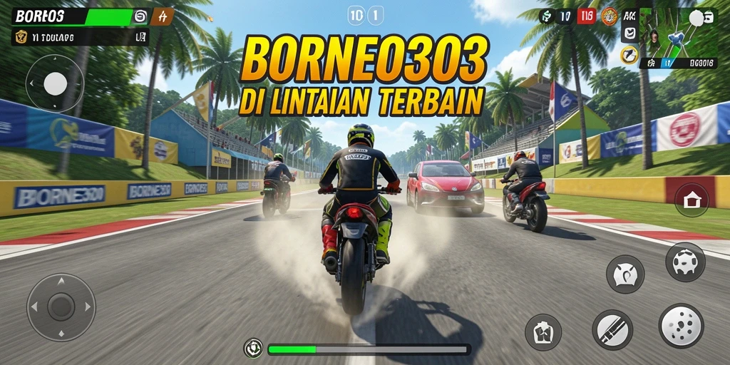 Gameplay Racing mendebarkan di BORNEO303 dengan mobil cepat.