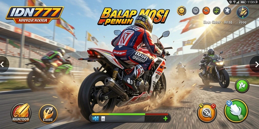 Screenshot dari gameplay seru IDN777 saat balapan motor.