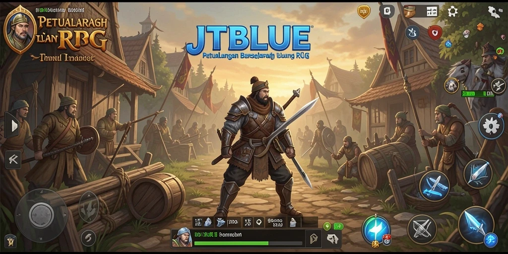Screenshot menampilkan gameplay JTBLUE dengan karakter menjelajahi dunia RPG.
