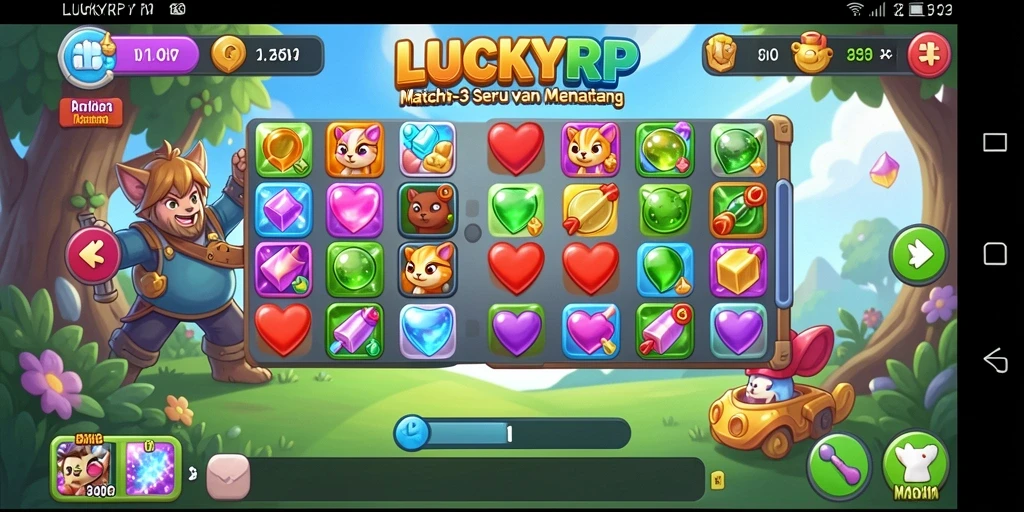 Screenshot gameplay LUCKYRP menampilkan aksi mencocokkan simbol yang mendebarkan.