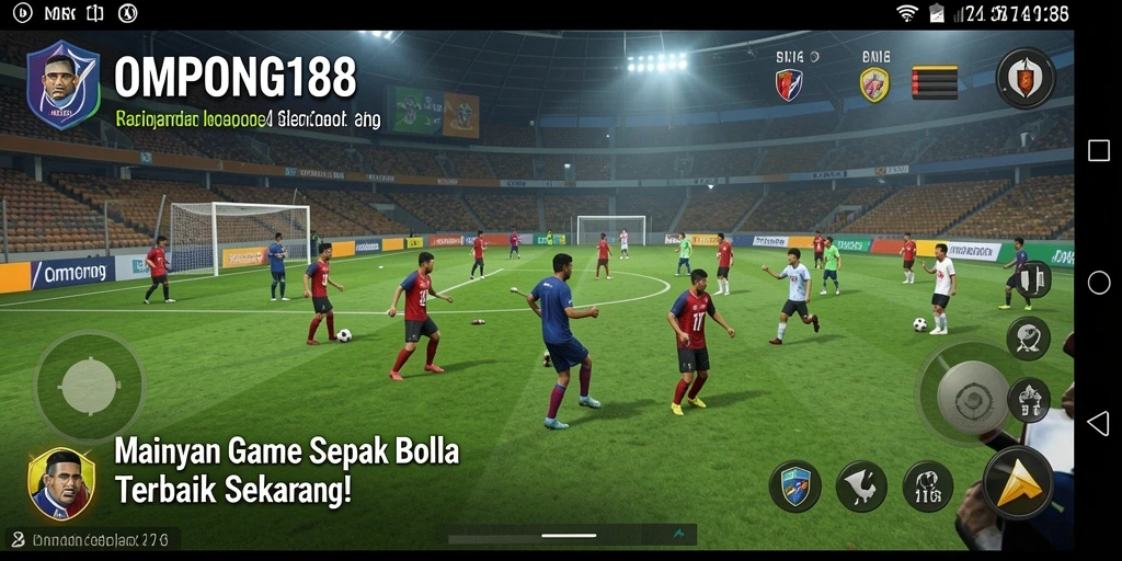 Tampilan aksi seru dalam game sepak bola OMPONG188.