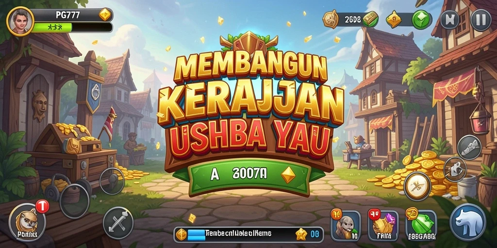 Screenshot utama PG777 menampilkan aksi membangun bisnis yang seru.
