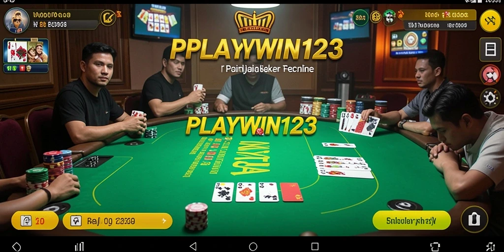 Tangkapan layar utama PLAYWIN123 menampilkan pertandingan poker yang seru.