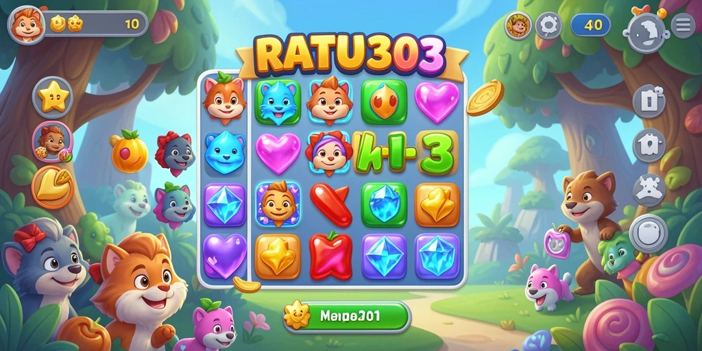 Screenshot gameplay menunjukkan serunya bermain Match-3 dengan RATU303.