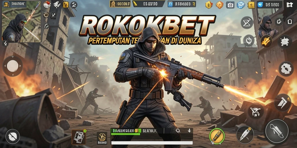 Tangkapan layar permainan ROKOKBET dengan aksi seru di arena Battle Royale.